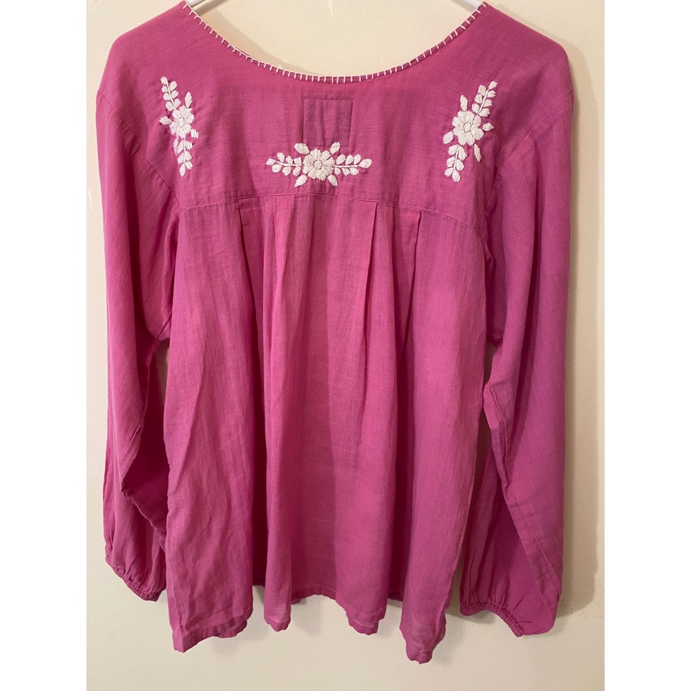 Boho Embroidered Blouse Pink Floral Cottagecore Peasant Top Womens M - Picture 3 of 13